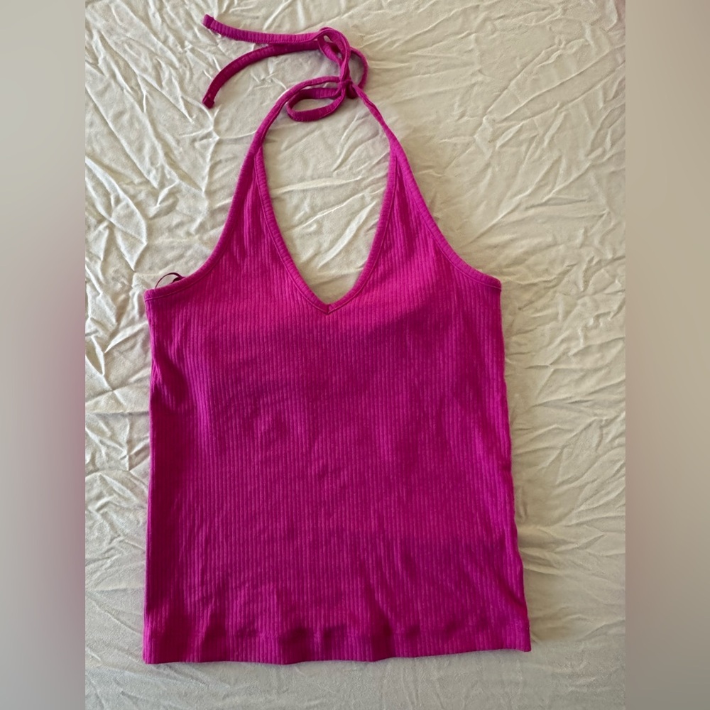 Old Navy Hot Pink Ribbed Halter Tank Top | Size M